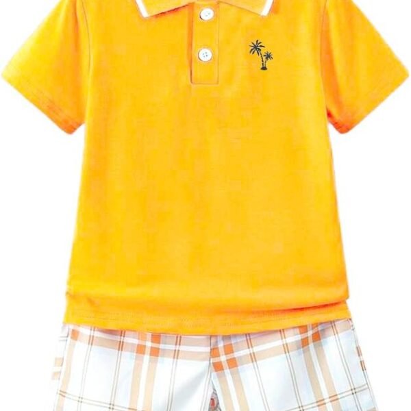 Kids  Boy Clothes Casual Short Sleeve Polo Shirt + Plaid Print 2Pcs Shorts Summer Clothing Set