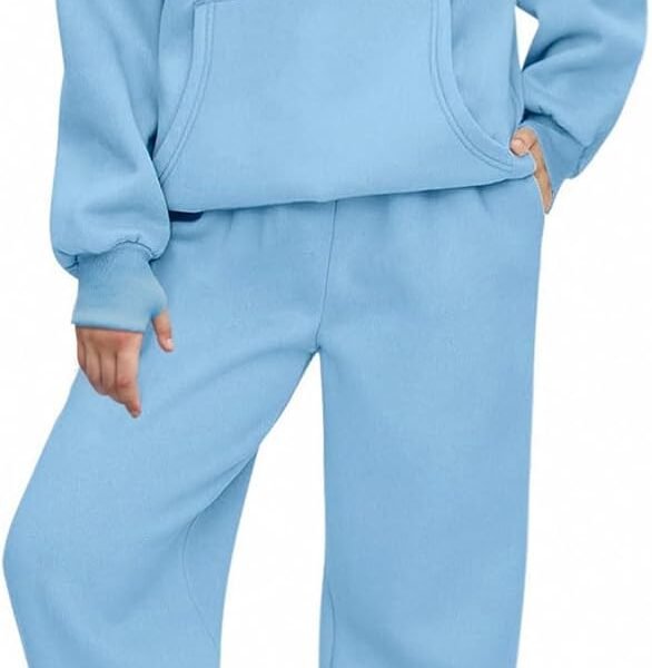 Girls 2 Piece Outfits Tracksuit Drop Shoulder Hoodie Half Zip Sweatshirt and Sweatpants Joggers Set with Pockets