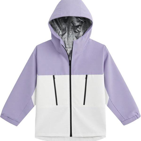 Boys Girls Rain Jacket Lightweight Waterproof Kids Raincoat Color Block Hooded Windbreakers Outdoor for 4-12Y
