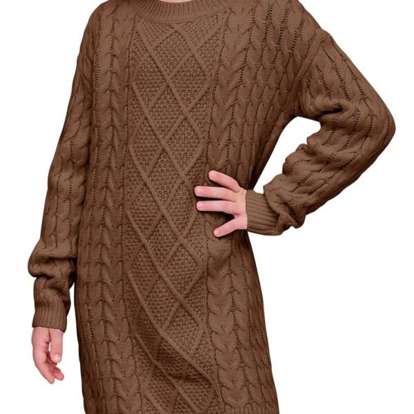 Girls Cable Knit Long Sleeve Sweater Dress Kids Fashion Fall Tunic Tops Outfits 3-12 Years