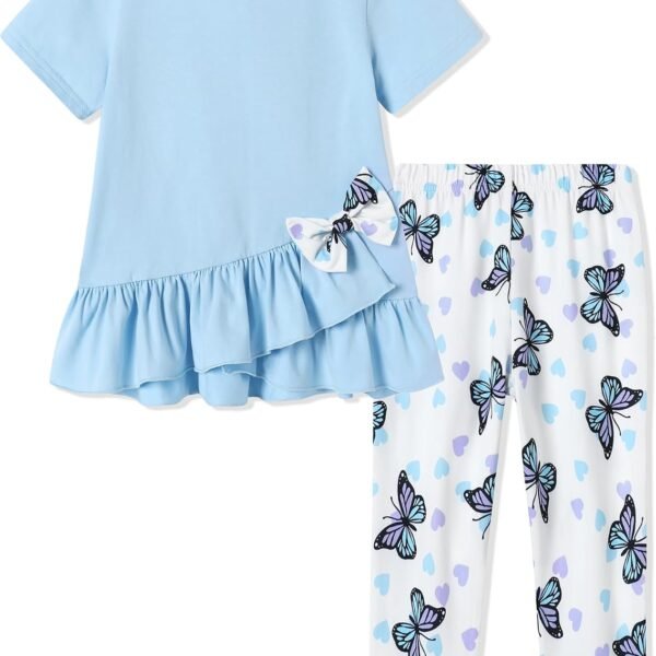 Toddler Girl Clothes 2-8Years Girls Outfit, Short Sleeve Ruffle Bowknot Top+Floral Capri Pants 2Pcs Spring Summer Set