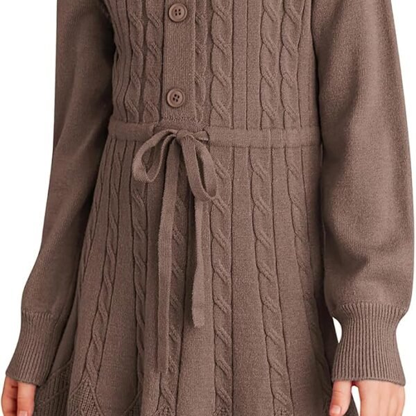 Girls Sweater Dress Fall Winter Long Sleeve Kids Fashion Drawstring Waist Cable Knit Dresses Size 5-12