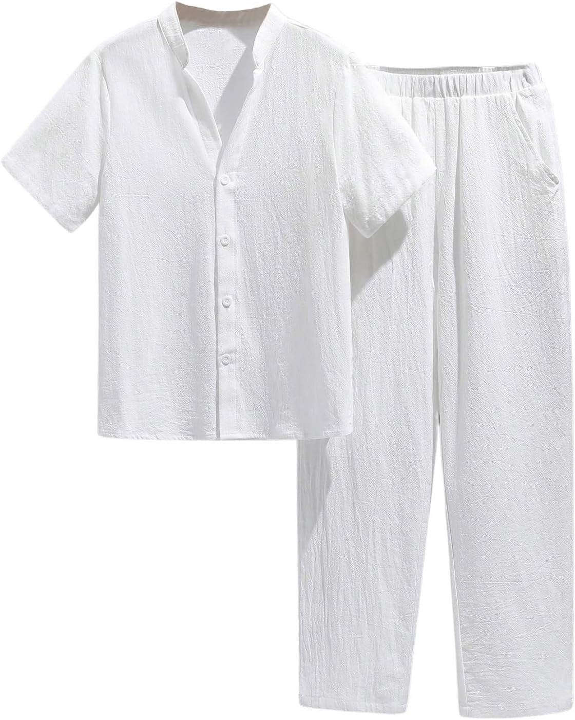 Boy's 2 Piece Clothing Sets Button Down Collar Neck Shirt and Elastic Waist Pants Set