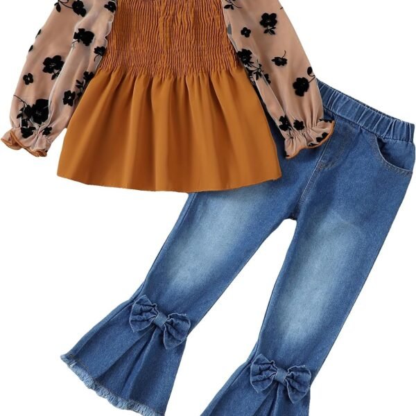 Todder Kids Girls Clothes Long Sleeve Shirts Top Denim Bell Bottom Jeans 2 Piece Fall Winter Girl Outfits Set