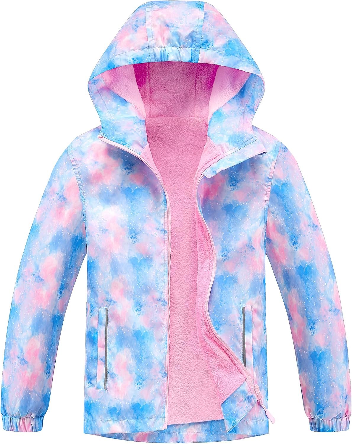 Boys Girls Rain Jacket Lightweight Hooded Fleece Lined Raincoat