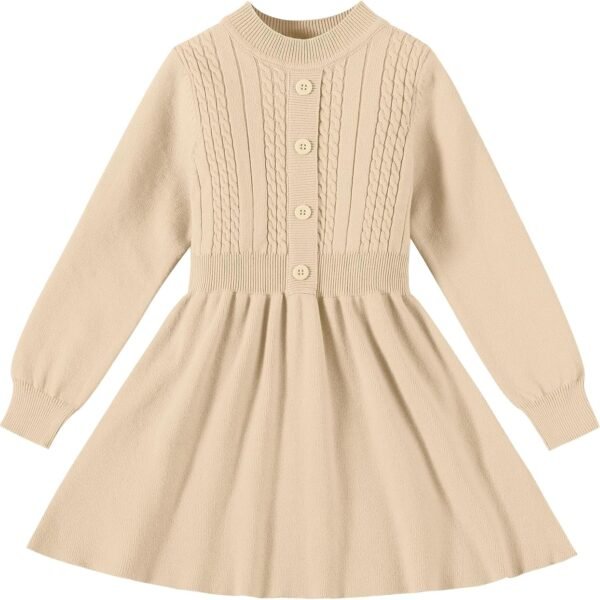 Toddler Baby Girl Sweater Dress Long Sleeve Girls Christmas Knitted Button Front Dress Fall Winter