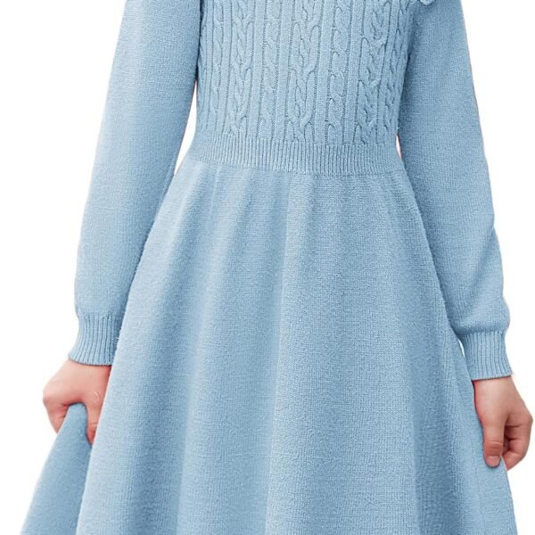 Girls Sweater Dress Fall Winter Lantern Long Sleeve Cable Knit Pullover Midi Dresses